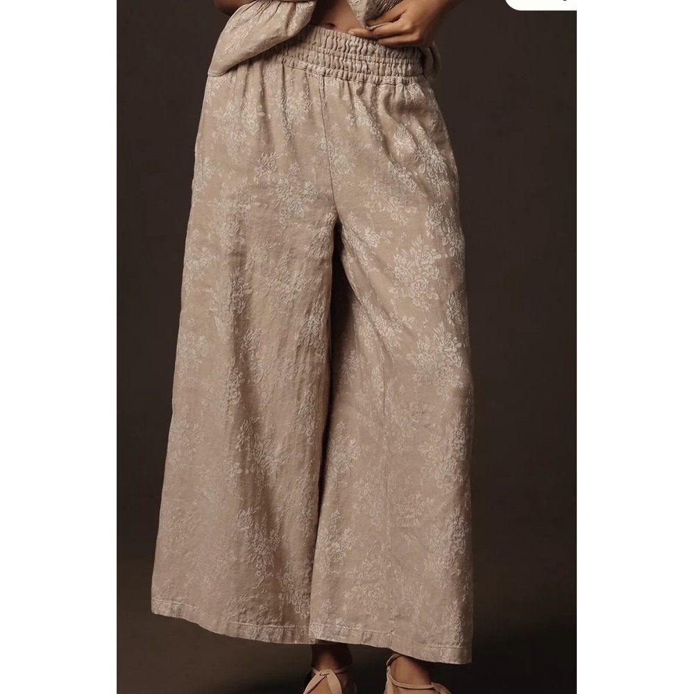 NWT Anthropologie The Somerset Jacquard Pull On Wide Leg Linen Blend Pants Small - Picture 2 of 15